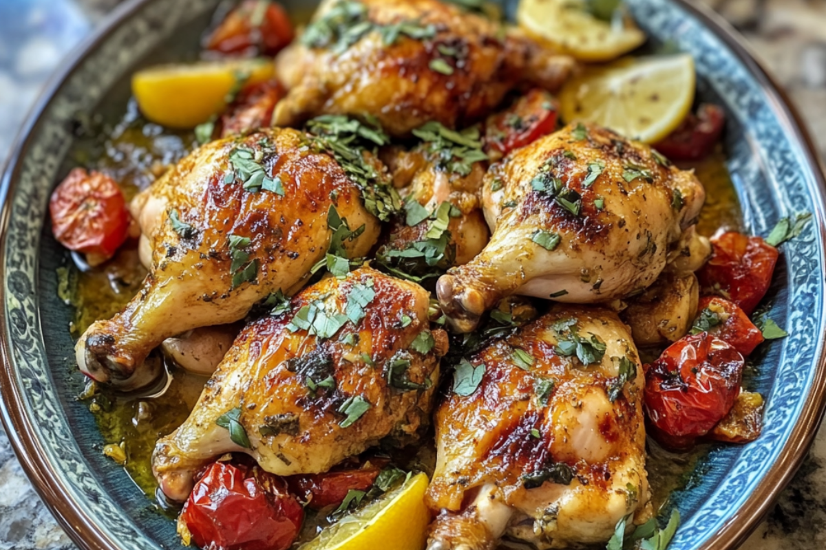 Delicious chicken dish served on a wooden table