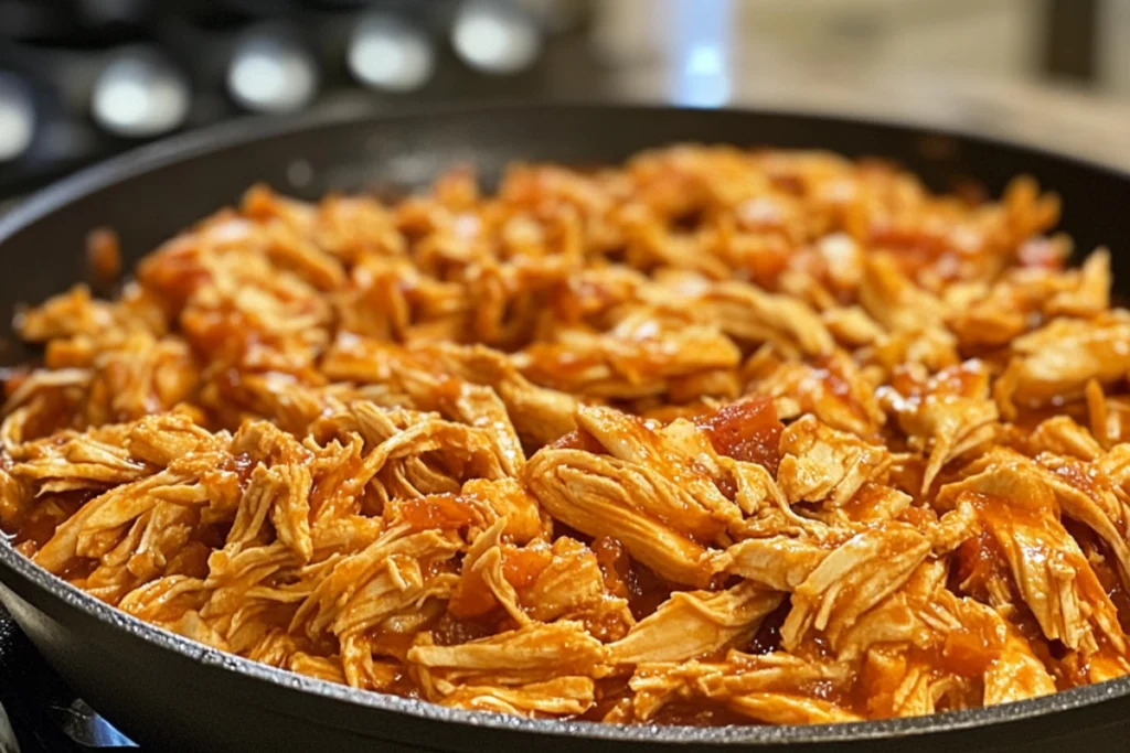 Can you use canned chicken instead of shredded chicken? A top-down view of canned chicken ready for a recipe.