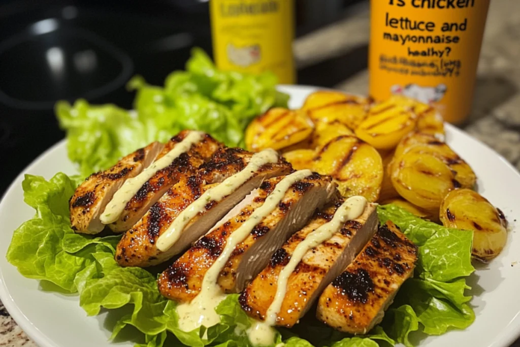 Is chicken lettuce and mayonnaise healthy? A close-up of a chicken lettuce sandwich with light mayo.