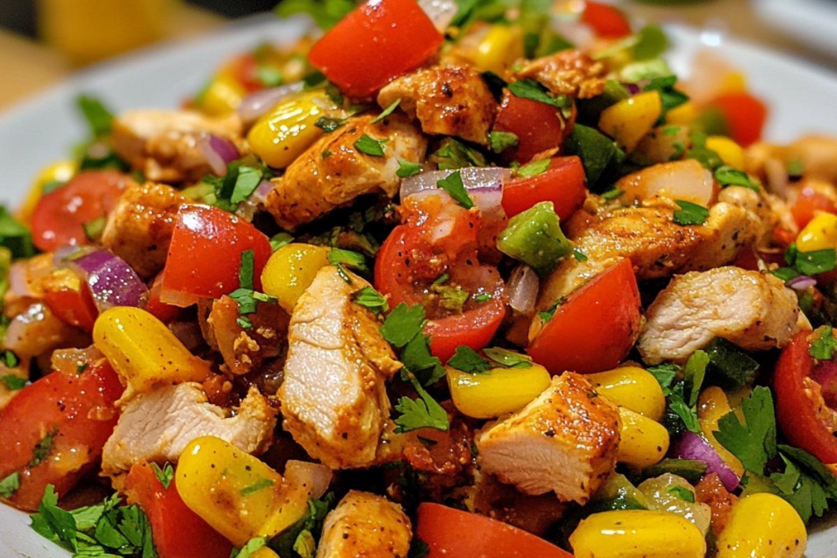 Vibrant mexican chicken salad with fresh veggies