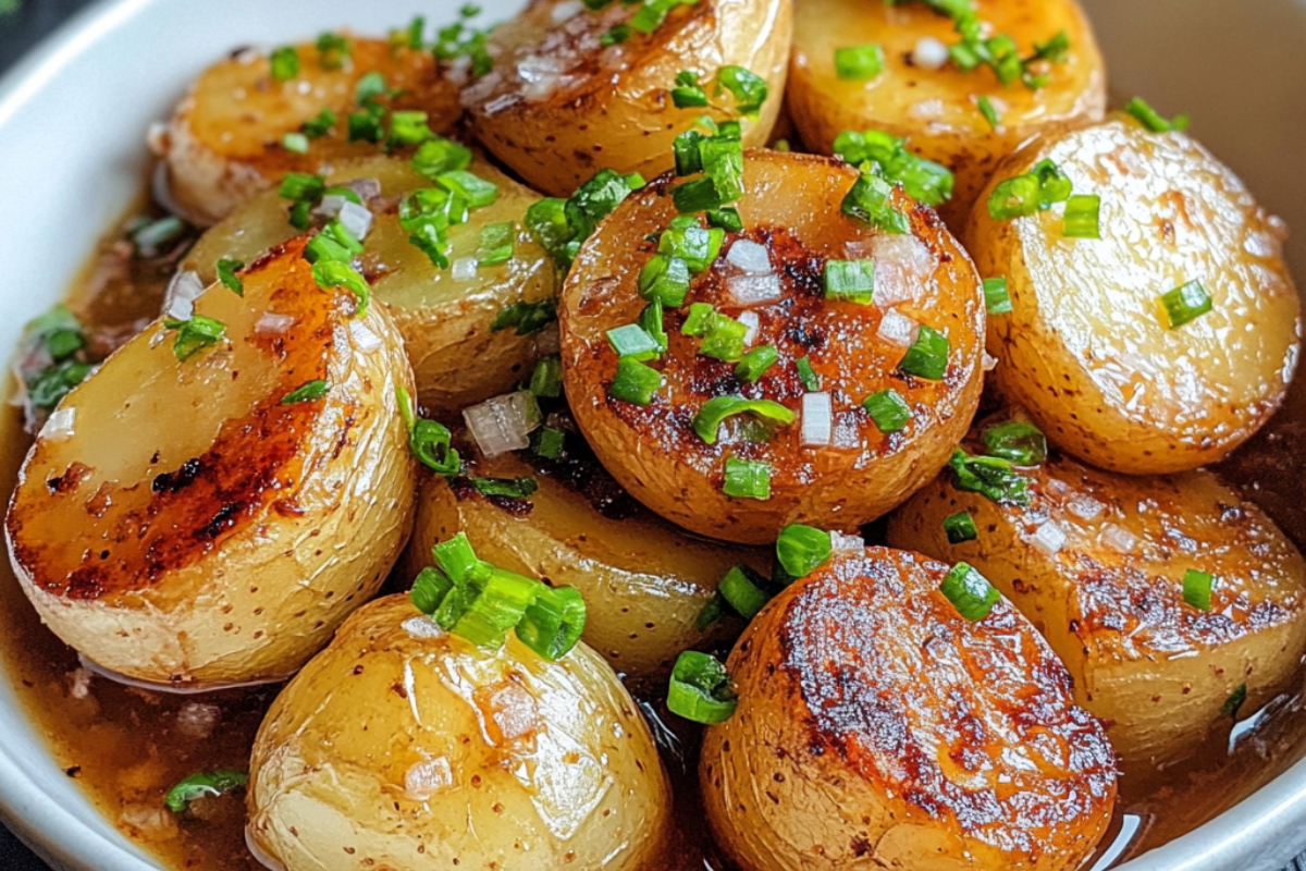 Crispy onion soup potatoes with Lipton served in a rustic dish