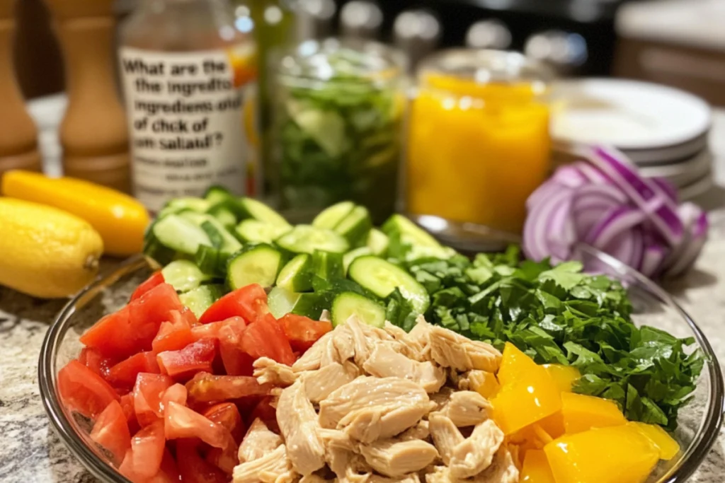 A bowl of classic chicken salad with creamy dressing, highlighting what are the ingredients of chicken salad?