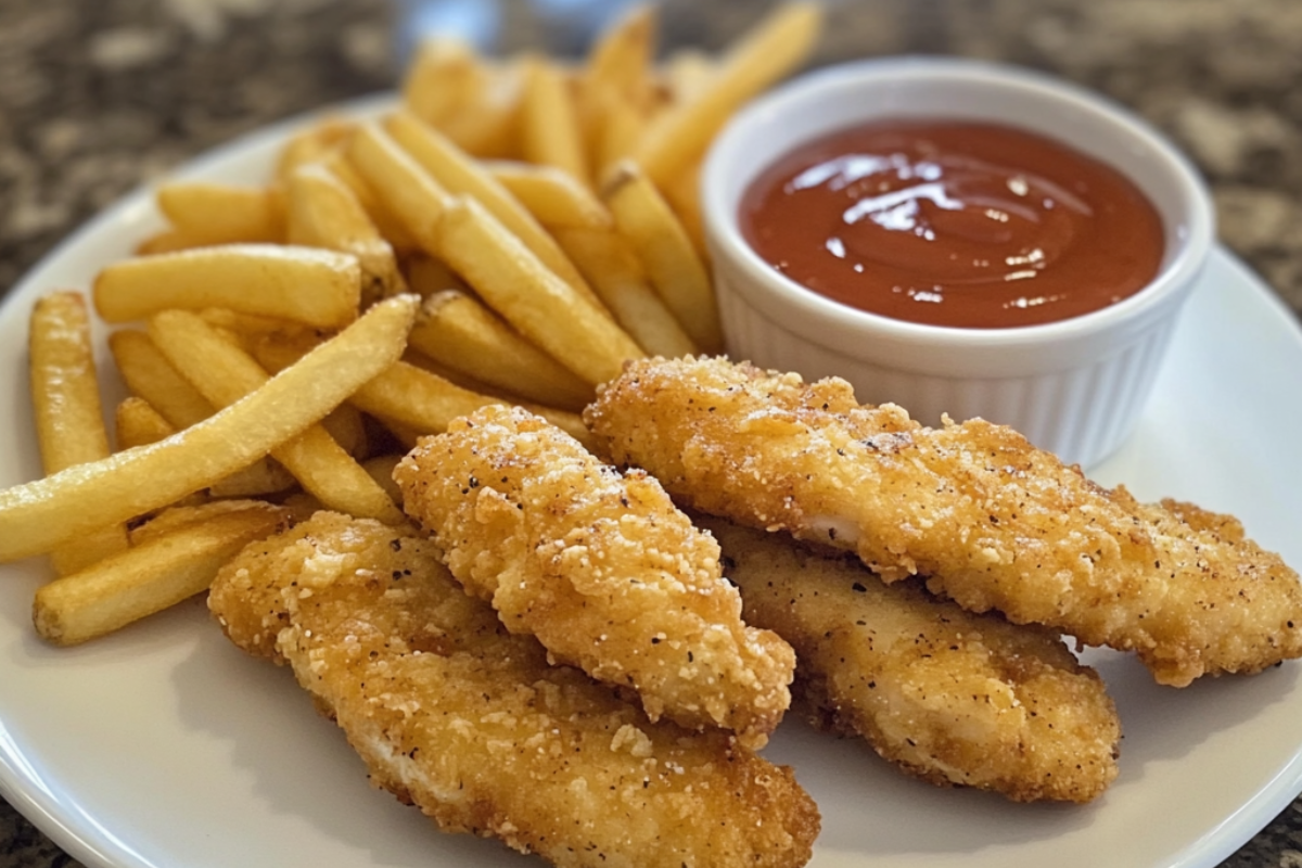 How many calories are in 2 chicken tenders and fries?