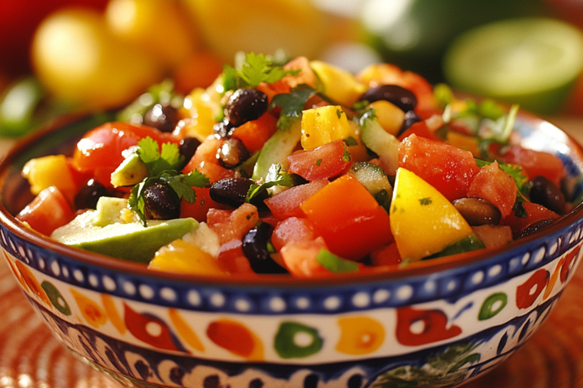 What is Mexican salad made of? Fresh salad with lettuce, tomato, avocado.