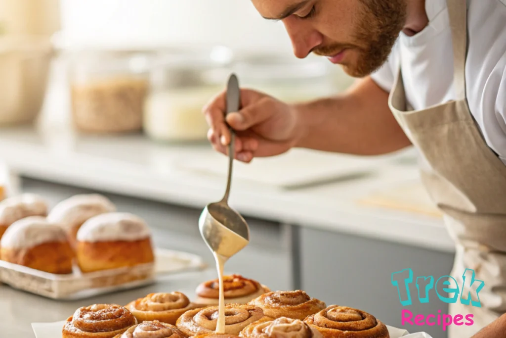 Drizzling Icing on Cinnamon Buns