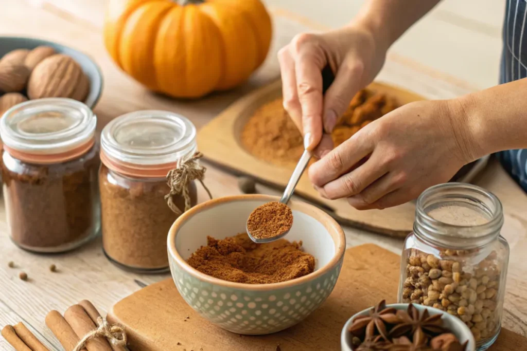 Mixing Homemade Pumpkin Pie Spice in the Kitchen