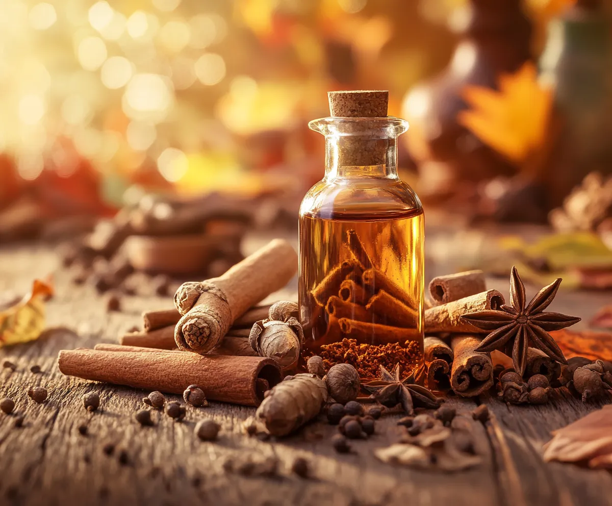 Bottle of Pumpkin Pie Spice Extract on a Fall-Themed Table