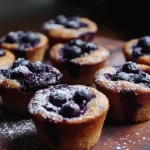 Freshly baked blueberry protein muffins on a wooden board