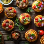 Delicious sausage pancake muffins with assorted toppings