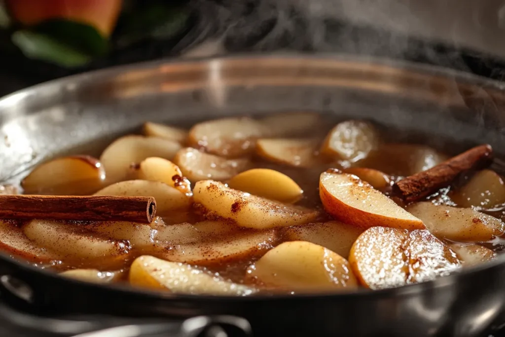 Pre Cooked Apple Pie Filling in a Saucepan