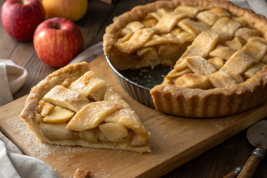 Side by Side Apple Pie Comparison Raw vs. Cooked Filling